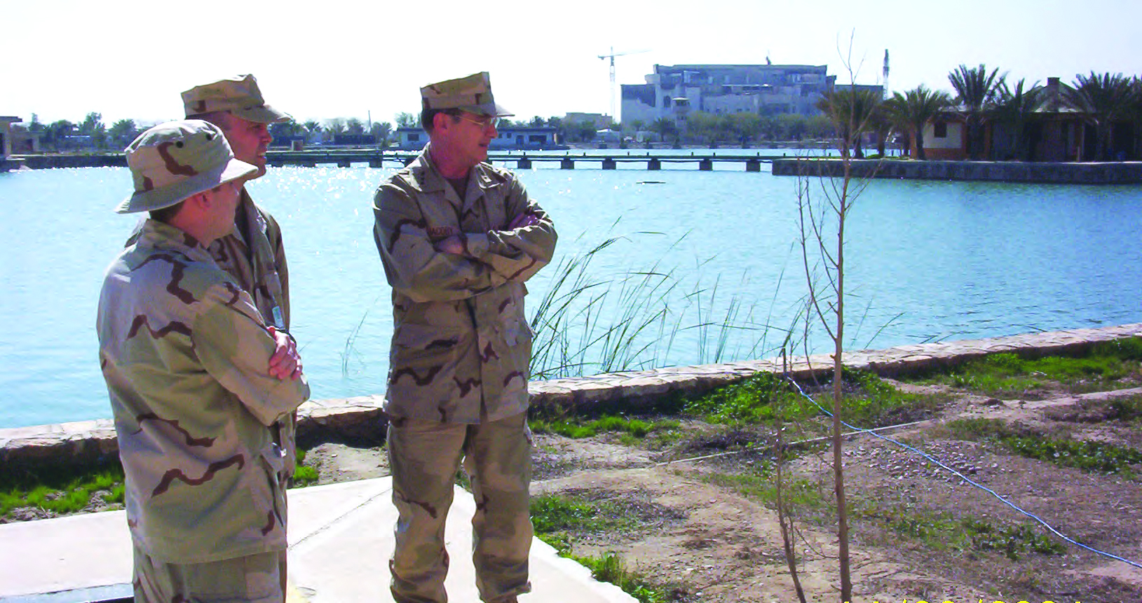 Image of DIA Director Vice Admiral Lowell Jacoby visiting Camp Slayer in Iraq in February 2004.